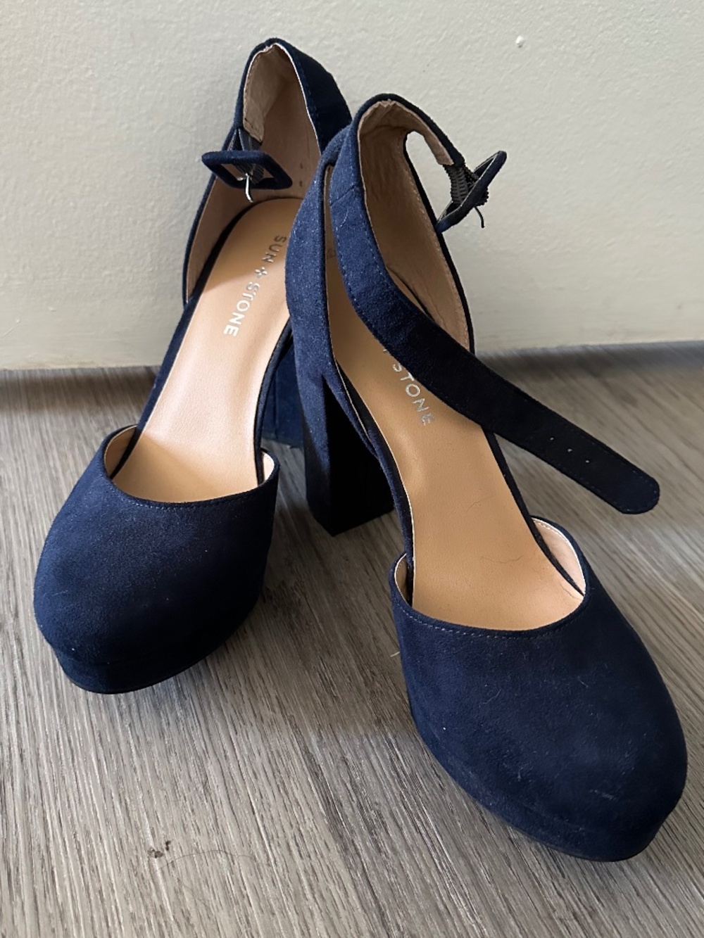 Blue suede heels